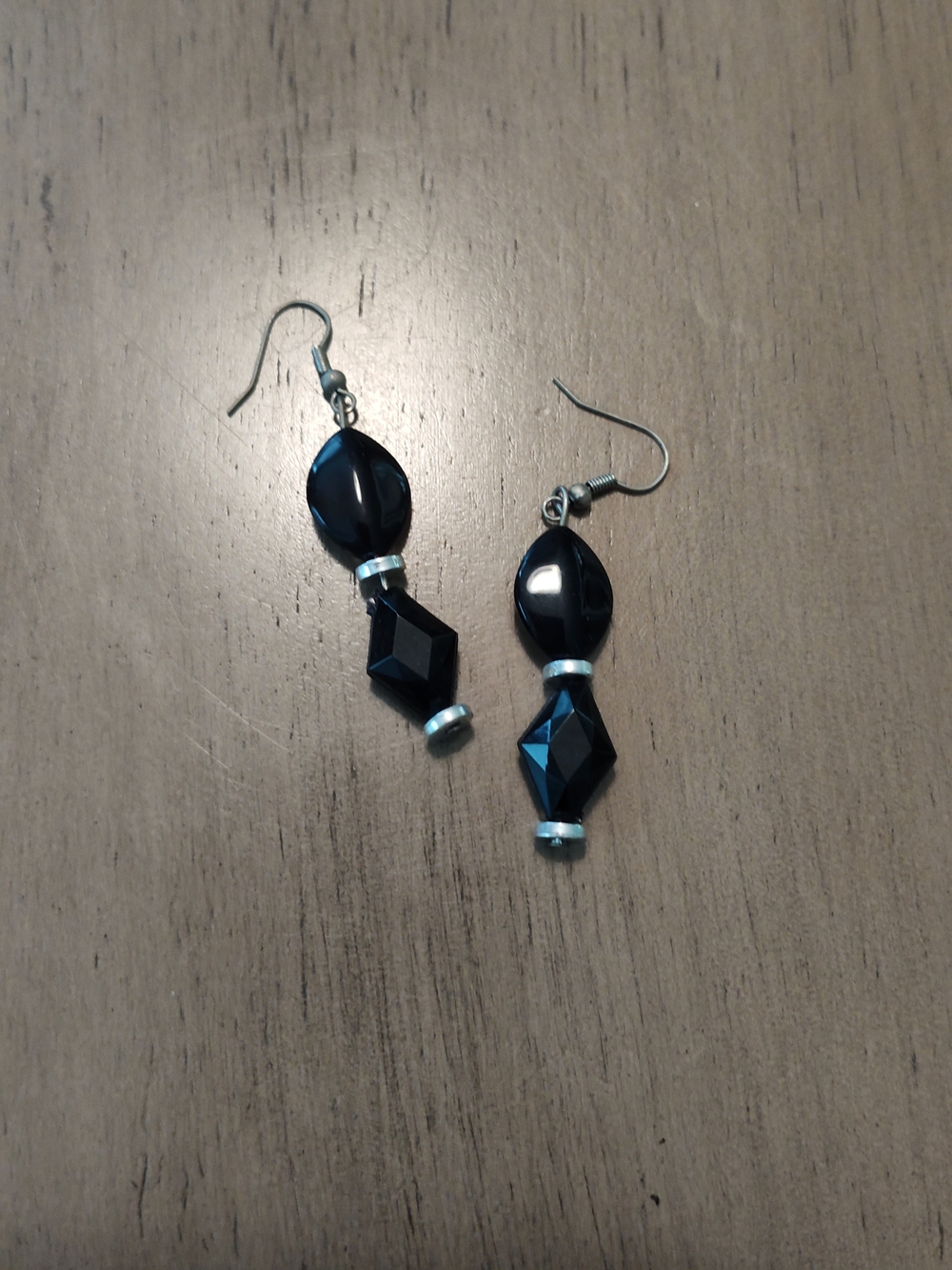 Black Faceted Bead Drop Earrings - Unbranded